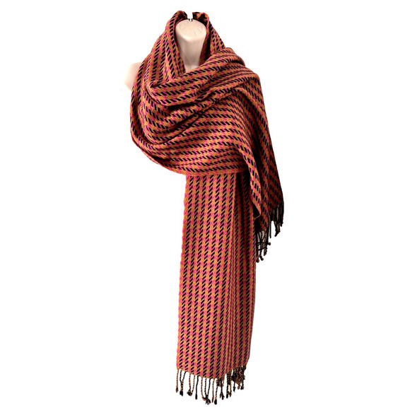 NWOT J Crew Wool Blend Scarf Brown Navy Pink Geometric 22"x90" - Picture 1 of 6